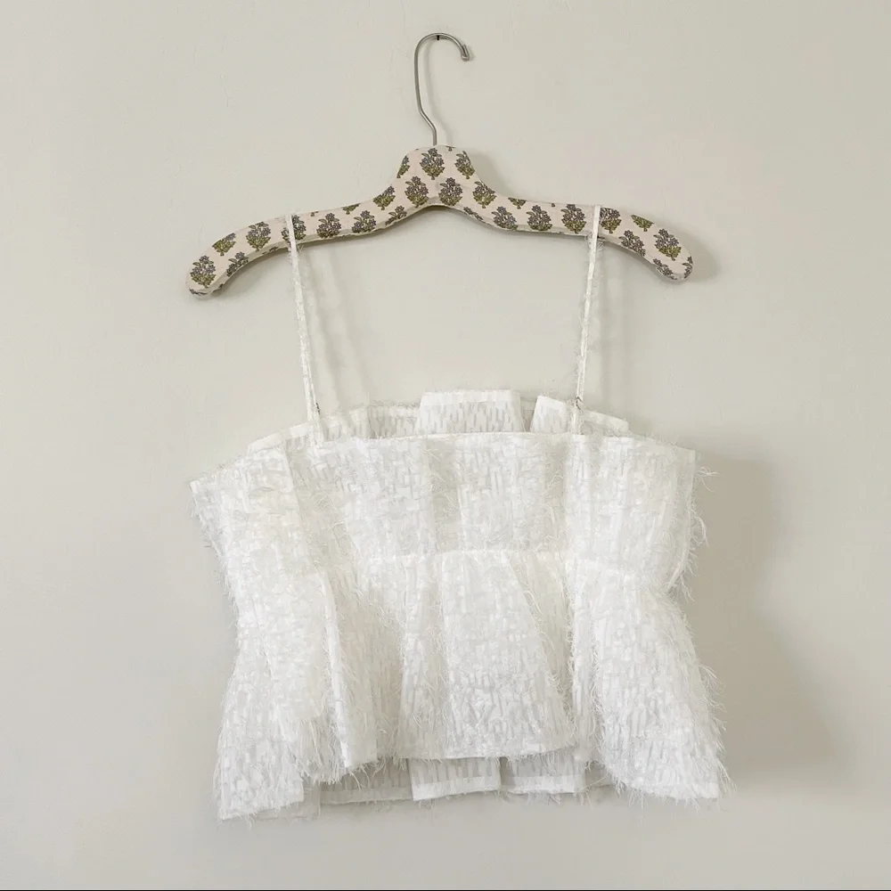 Zara White Crop Top Textured Fringe Top - Picture 6 of 16